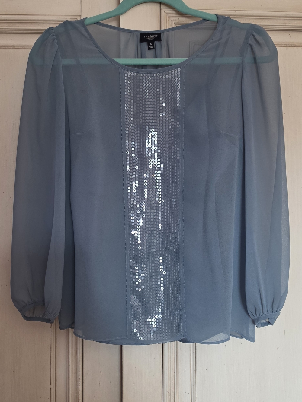 Talbots Blue Sequin-Trim Chiffon Blouse